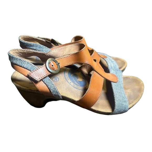 Wanda Panda Women’s Boho Strappy Denim/Brown Leather Slingback Heels Size 36 - Picture 3 of 11